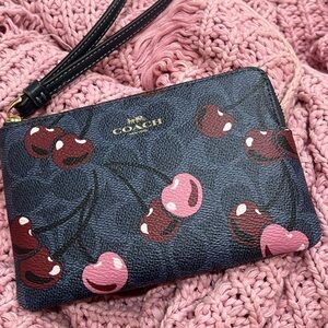 Coach Dark Blue Cherry Pattern Wristlet